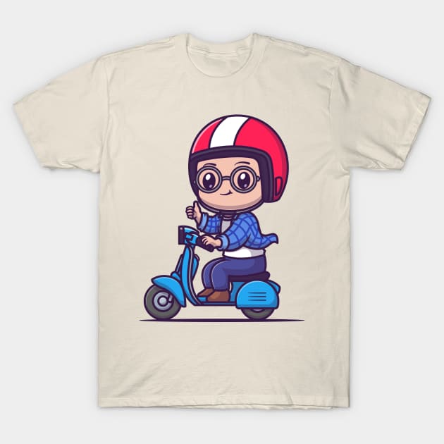 Cute Male Riding Scooter Cartoon T-Shirt by Catalyst Labs